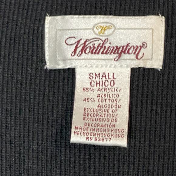 Vintage Worthington Cardigan Black Embroidered Sweater Floral Leaf Women Small - Picture 4 of 7